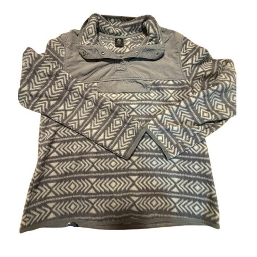 Sierra Designs Womens Grey Geometric Tribal Fleece Snap Mock Neck Pullover M
